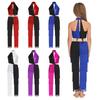 Kids Girls Latin Dance Disco Party Performance Costume Shiny Sequin Tassel Color Block Jumpsuit Halter Sleeveless Cutout Back Bodysuit Dancewear