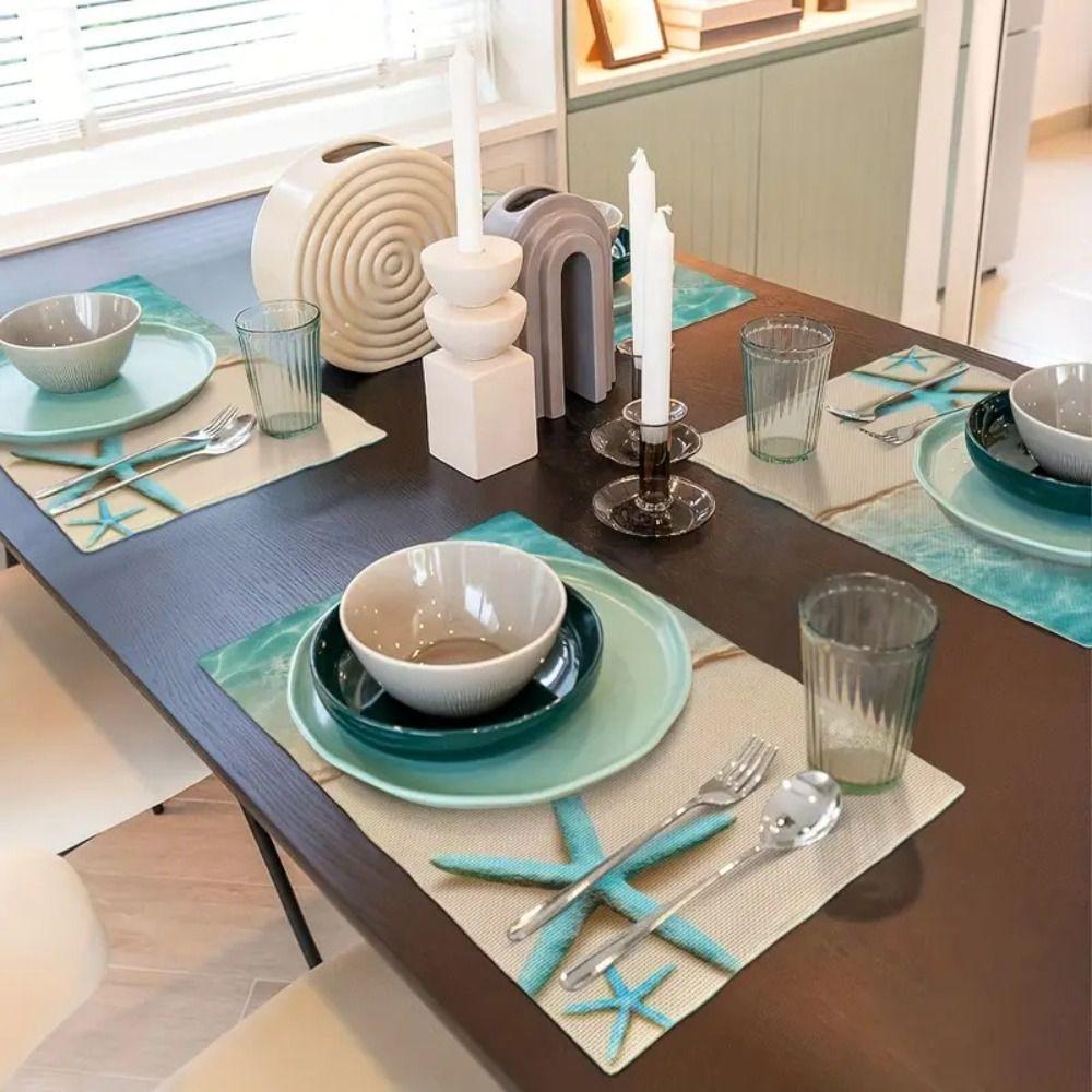 Heat Resistant Summer Beach Placemat Anti Slip Tableware Pad Dining Table Linen Placemat  Household