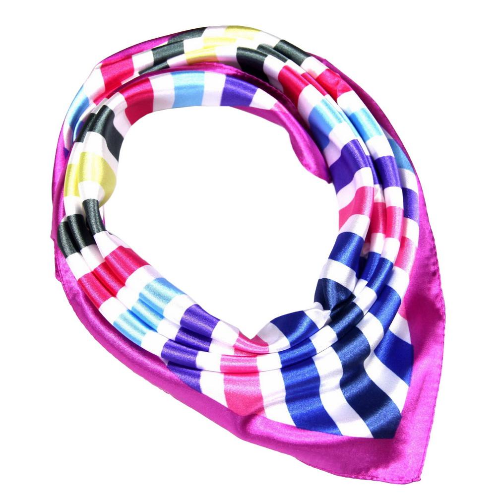 60x60cm Colorful Geometric Stripe Print Satin Silk Scarf Multifunctional Square Neck Scarves for Women