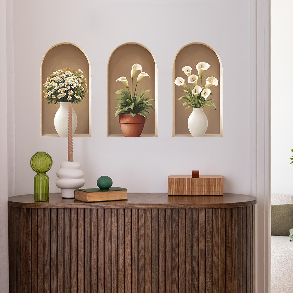 3 Pcs Creative Simulation Arch Vase Bedroom Living Room Home Wall Background Beautification Decoration Wall Stickers