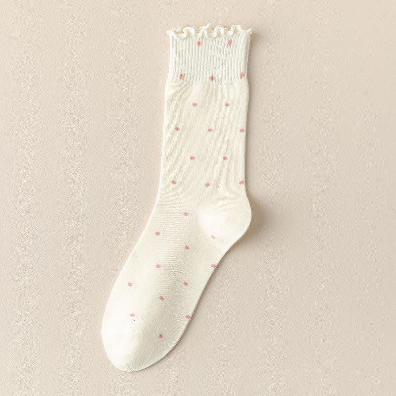 

Black Ear-rimmed Polka Dot Socks for Women, Autumn and Winter Cotton Breathable Mid-calf Socks, Simple and Versatile, Cute Polka Dot Pile Socks 1 pair