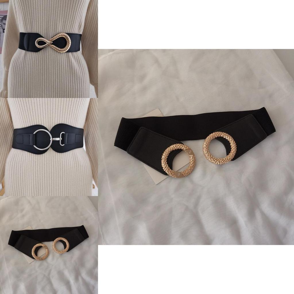 Minimalist Black Leather Look Waist Belt For Casual Dresses With Metal Closure