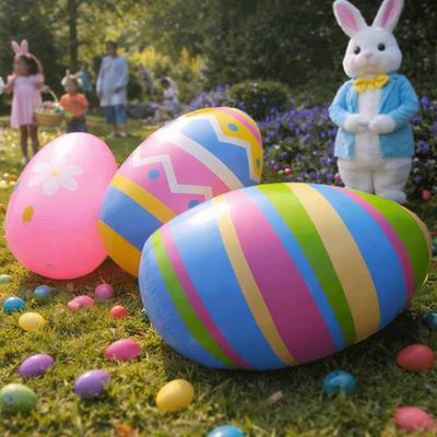 Colourful Design Easter Egg Inflatable Balloon PVC Material Heavy-Duty Plastic Easter Party Decoration Reusable Feature