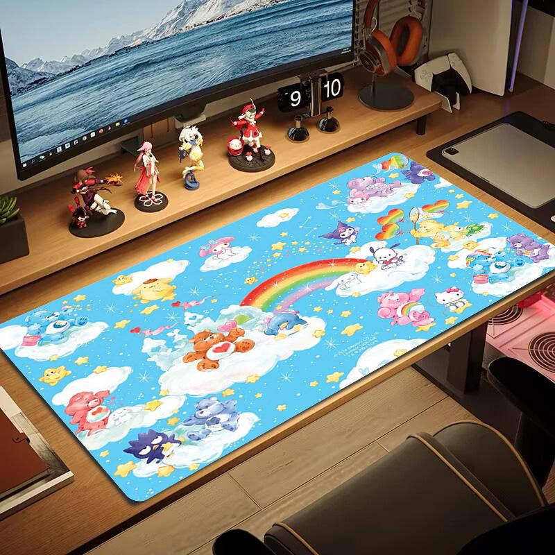 Cartoon Care Bear Color Mouse Pad Large Gaming Table Cushion Non-slip Laptop Tablet Big Mousepad XXL Mat Mini PC Playmat With Lock Edge
