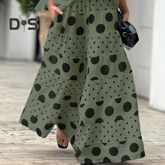 2 Pcs/Set Women T-shirt Pants Set Slant Neck One Shoulder Long Sleeve Bow Cuff Top Loose High Waist Wide Leg Printed Long Trousers Casual Dating