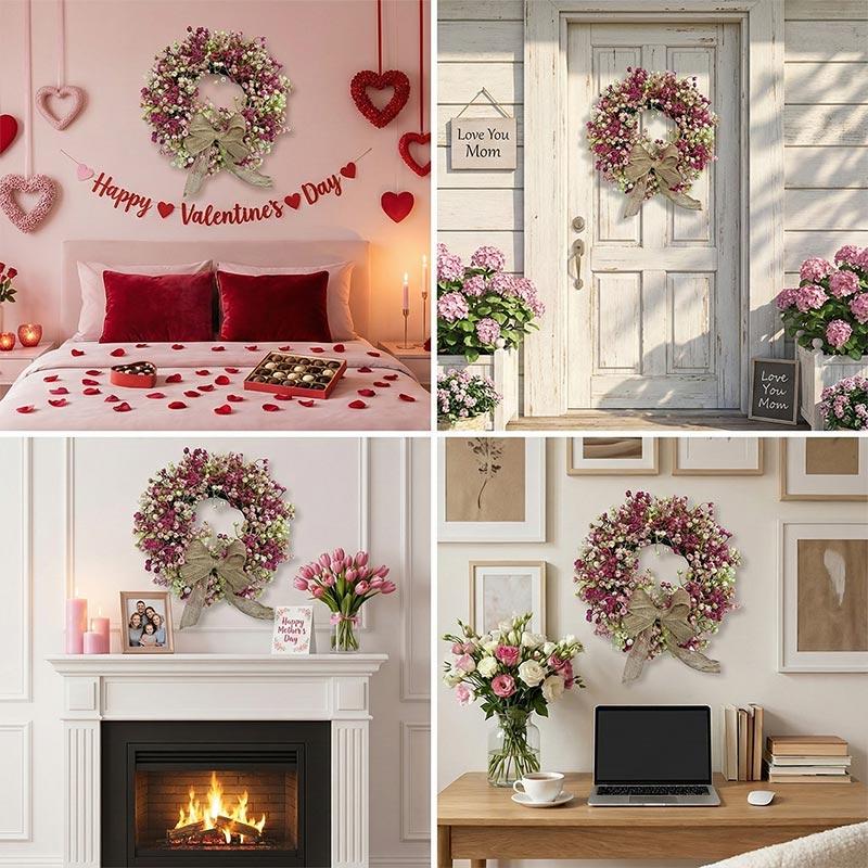 Round Shape Colorful Eucalyptus Wreath Lifelike Vivid Colors Spring Flower Wreath Handmade With Bow Front Gate Wreath Home Decor