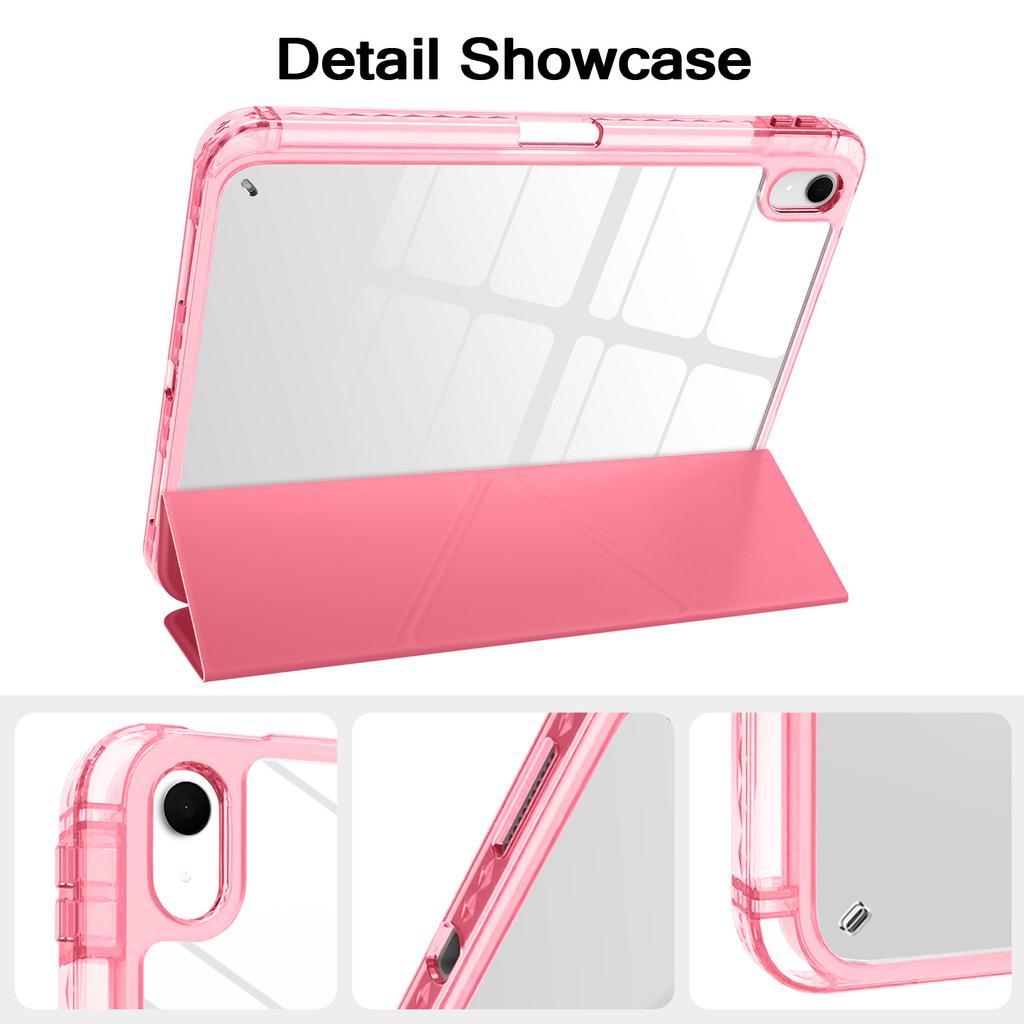 For iPad (2025)/iPad 10.9 (2022) Case Magnetic Closure Origami Stand Transparent Leather + TPU + Clear Acrylic Back Cover