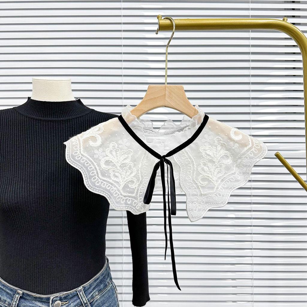 Autumn/Winter Detachable Wool Embroidered Lace Ruffle Collar Dickey