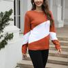 Suéter de Punto Holgado de Cuello Redondo con Combinación de Colores para Otoño e Invierno para Mujer