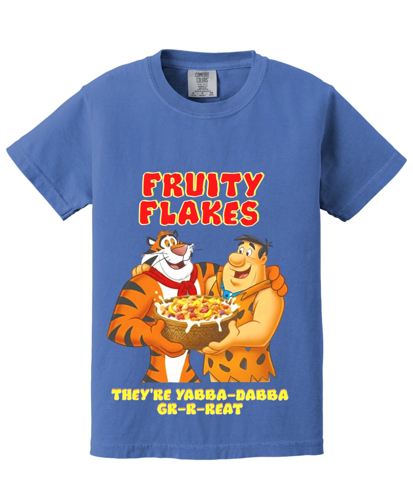 Vintage Fruity Flakes Fred Flintstone &Tony the Tiger Cereal Tees 150