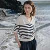 Women's Striped Sailor Collar Knit Top