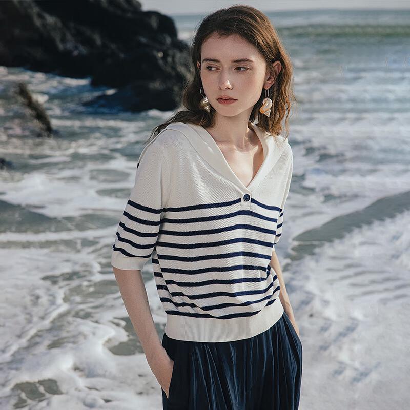 Women's Striped Sailor Collar Knit Top