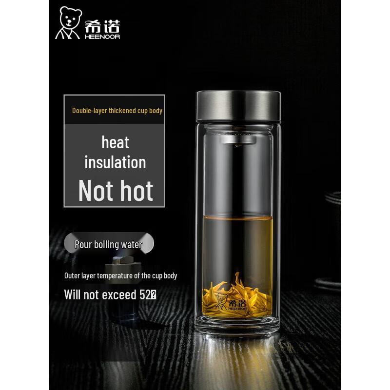 HEENOOR Double-Layer Glass Water Bottle