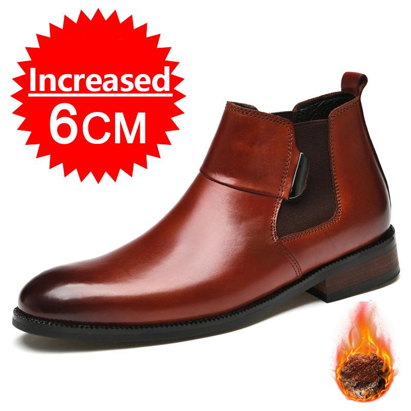 

Fashion Fashion Men Chelsea Boots Genuine Leather Wedding Dress Shoes New Formal Business Ankle Boot Loafers 6CM Height Increasing Shoes 47