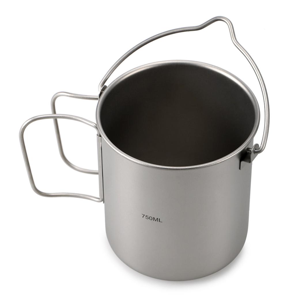 Ultraleichter 750ml Titan Topf Tragbarer Titan Wasserbecher Tasse mit Deckel und Klappgriff Outdoor Camping Kochen