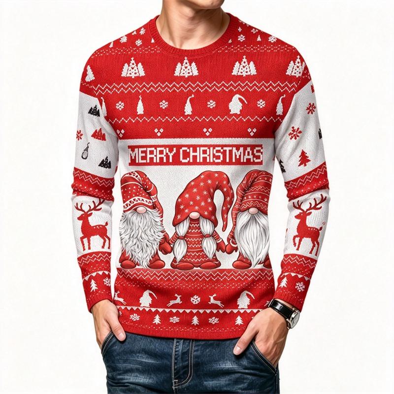 Christmas Style Men's Long Sleeve T-shirt Funny Santa Claus Print 3D Tees Autumn Casual O-neck Cotton Top Fashion X'mas Clothing