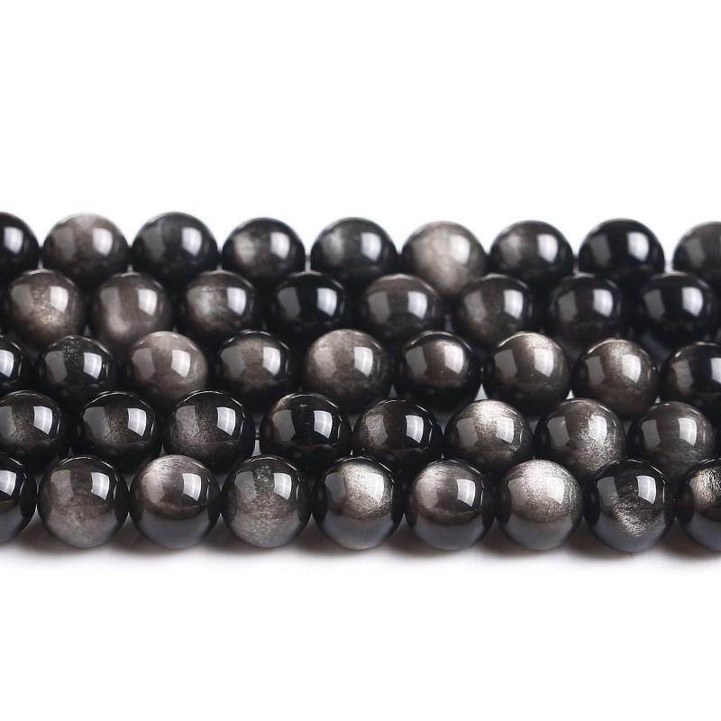 Natural Stone Golden Black Obsidian Bead Shinny Round Loose Gemstone Bead for Jewelry Making Diy Bracelet Necklace Accessory 15"