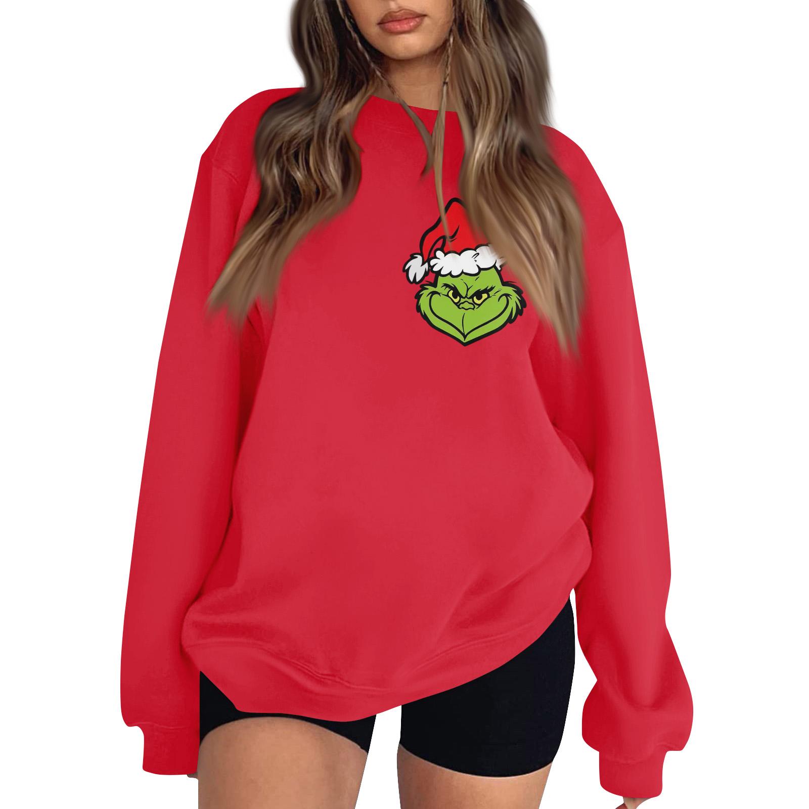 

Женский модный пуловер с длинным рукавом и забавным рождественским принтом S красный