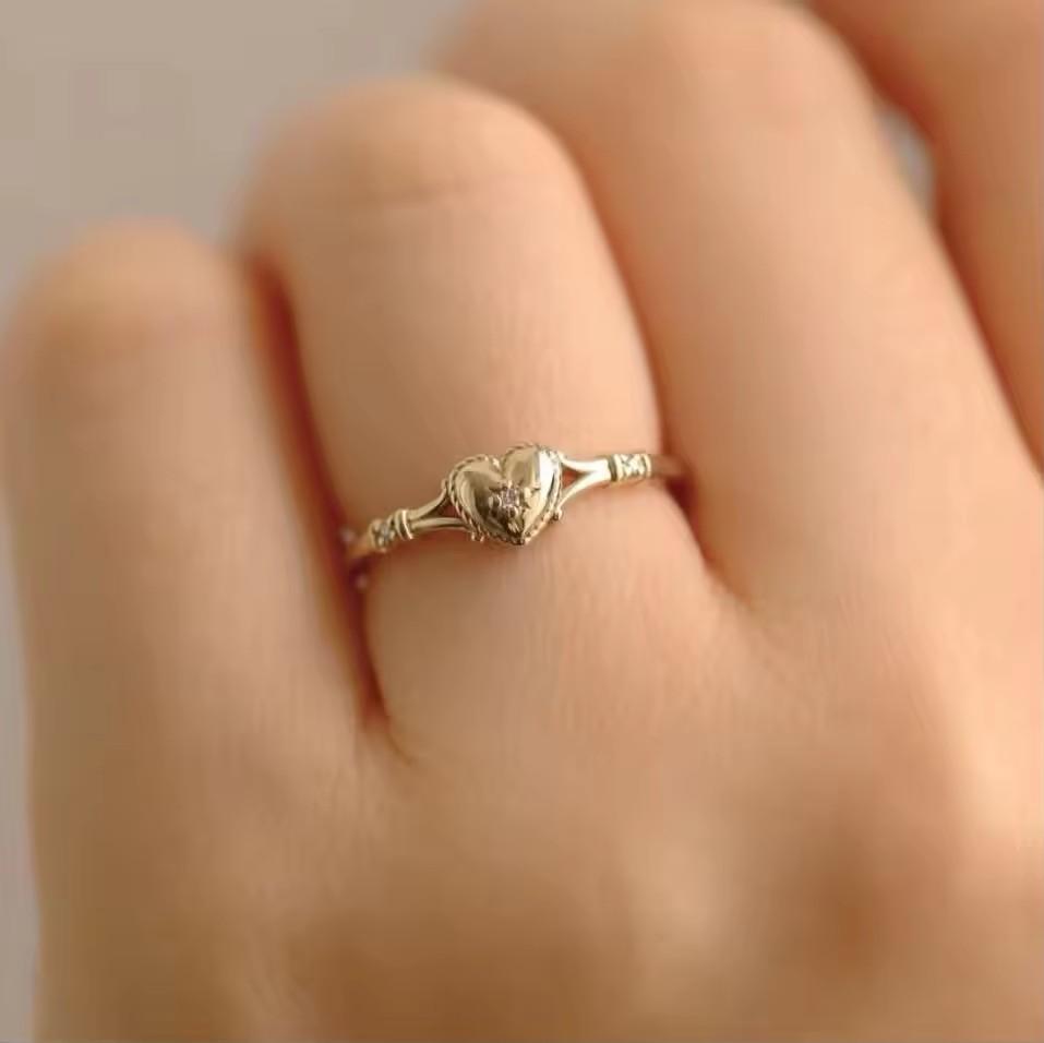 Gold Plated Stainless Steel Rings For Women Heart Ring Jewelry Accessories Size 6-11