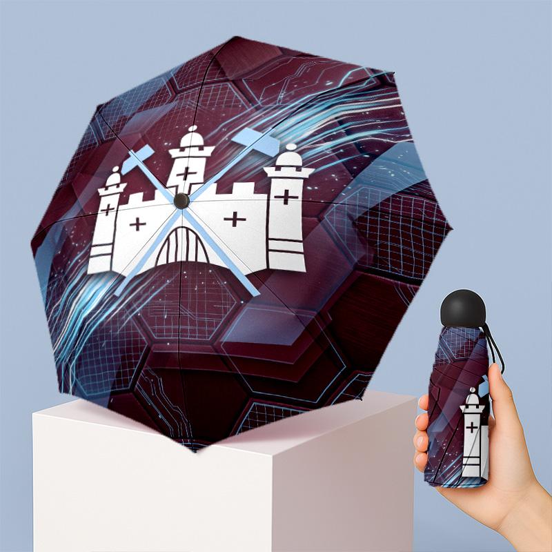 Ombrello Pieghevole Compatto West Ham United Modello Calcio Stampato Mini 5 Pieghe 8 Stecche Antivento Impermeabile Leggero Portatile
