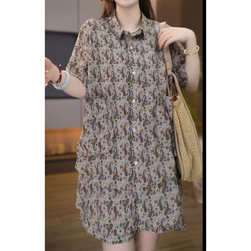 Printed Summer Fashion Two Piece Set Loose Plus Size T Shirt and Shorts Pants Slimming Outfit for Women