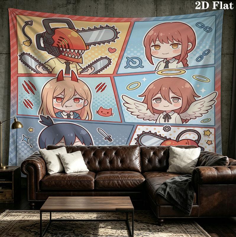 Chainsaw Man Wall Tapestry Aesthetic Wall Hanging Printed Fabric Blanket Decorative Tapestries For Bedroom Living Room Home Decor