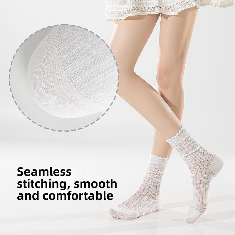 Silk Stockings for Children, Summer Lightweight Model, Ice-silk with Cooling Effect, Mesh Pattern, Breathable, Pure Color, Mid-calf Length Socks