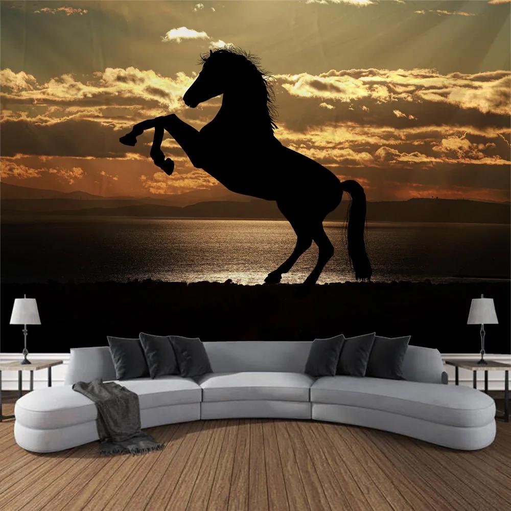 Running Horse Printing Tapestry Animal Wall Hanging Living Room Bedroom Wall Decoration Bohemian Hippie Aesthetic Decoration