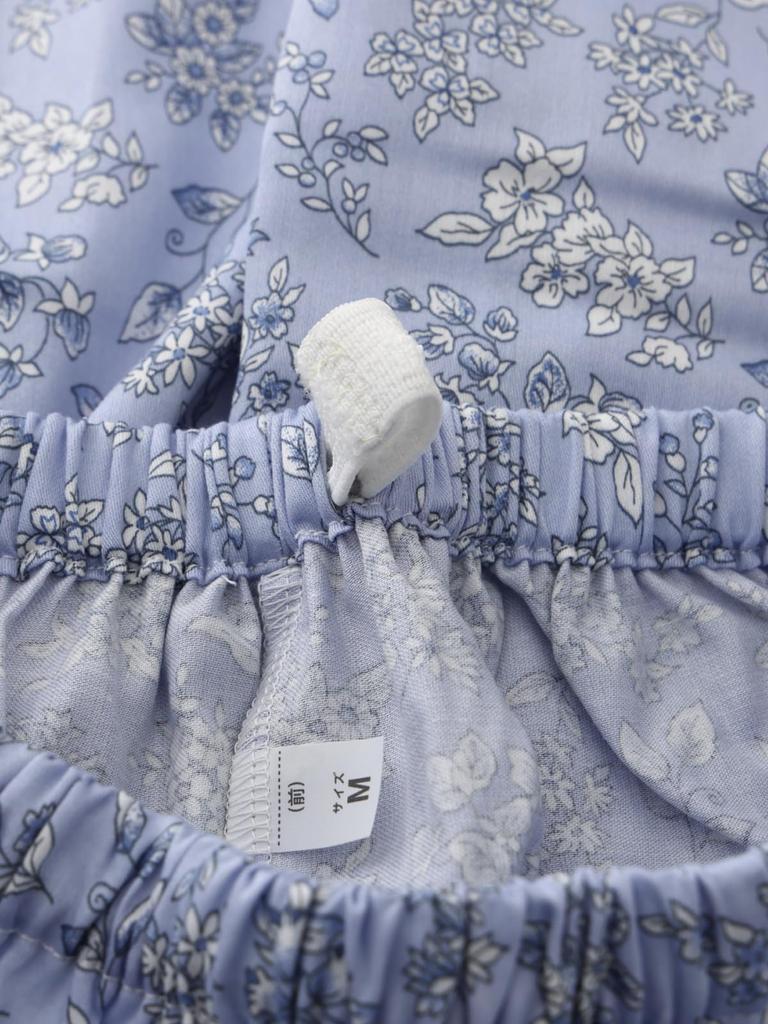 Made In Japan Satin Cotton Pajamas Long Sleeve Floral Spring Autumn M L Sax [Kaitak Family] G-HOUSE Women's 100% (L, (Floral))