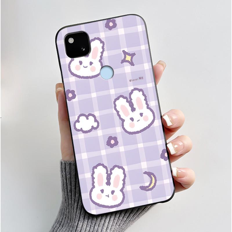 For Google Pixel 4a 4G Case Luxury Cute Love Rabbit Funny Soft Black Matte TPU Silicone Back Protective Cover Slim Thin Casing