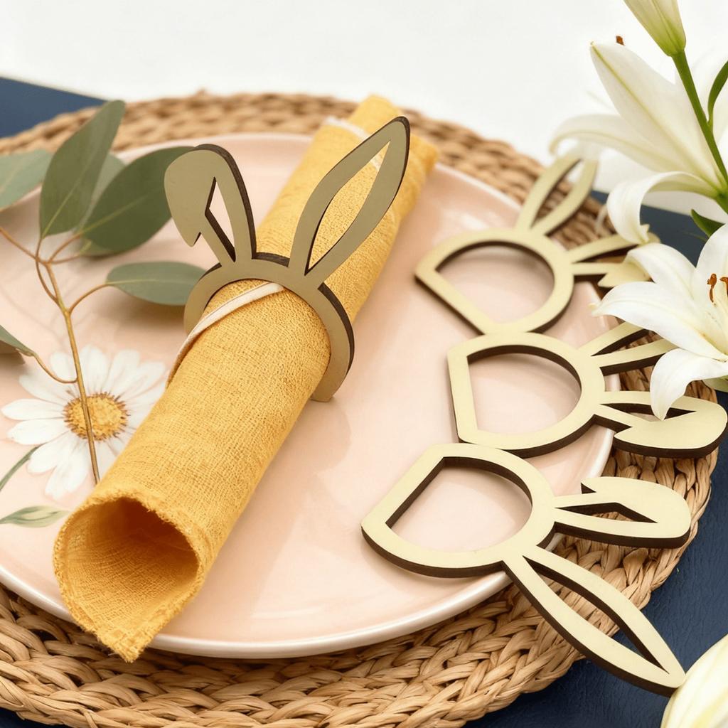 10 Stück/Packung Ostern/Geburtstag/Hochzeit Serviettenringe Hasenohren Holz-Serviettenständer Dekoration Party-Tischzubehör