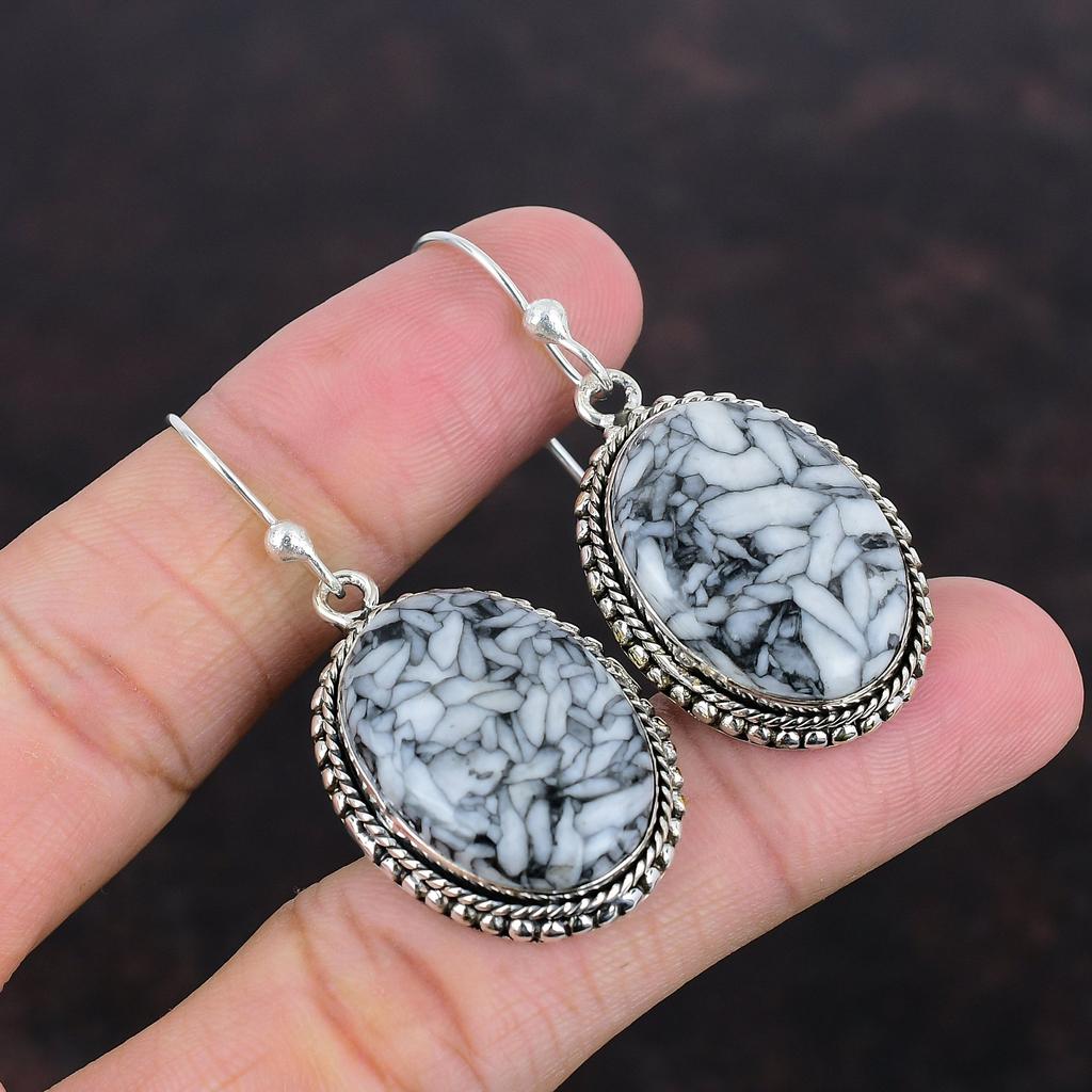 Pinolith Jasper Gemstone Earring Vintage Earring 925 Sterling Silver Earring Pinolith Jasper Jewelry Handmade Antique Earring Gifts For Wife