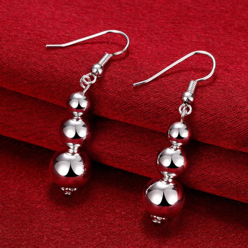 

Серьги с 3 бусинами, посеребренные цветные длинные серьги-капли для женщин, ювелирные изделия, висячие серьги Kolczyki CF13