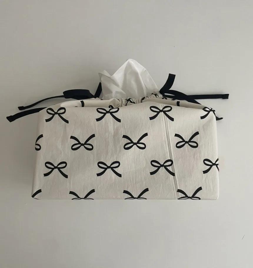 

Fabric Tissue Bag with Adjustable Ribbon Drawstring, Fashionable Practical Tissue Box Cover for Home Kitchen Decor