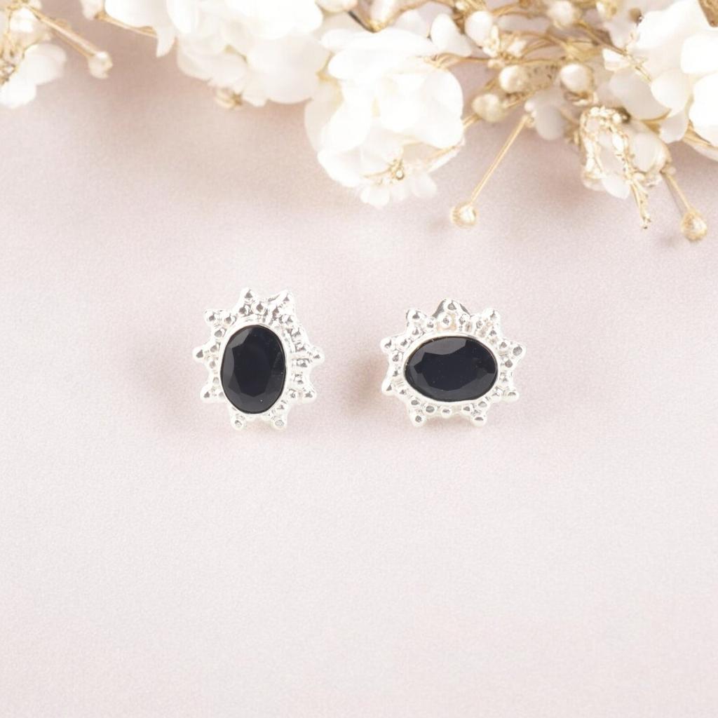 Black Onyx Gemstone 925 Sterling Silver Handmade Jewelry Dangle Earrings 0.54" EE-151-15