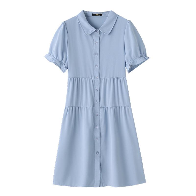 

Стильное и модное платье с короткими рукавами для женщин больших размеров на лето с отворотом 6XL синий