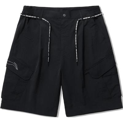 Li Ning Skateboard Series Effen Kleur Mid Taille Comfortabel Ademend Veelzijdig Los Recht Casual Shorts Heren shorts Zwart AKSU819-1