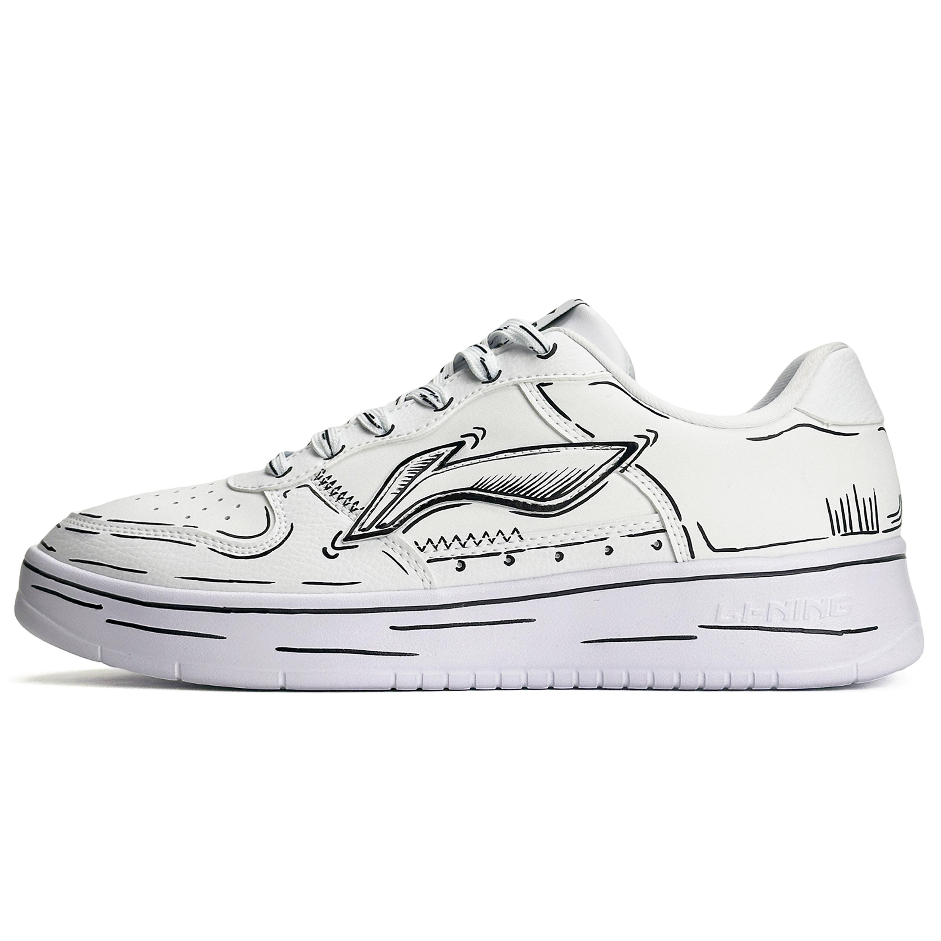 Li Ning Плывущая лодка Износостойкие Дышащие Износостойкие Дышащие Низкие Скейтбордические кроссовки Мужские Белые AGCS419-1(Команда35-) 41