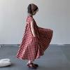 Girls' Plaid Dress Summer Korean Children's Cotton Dress Mid Length Long Skirt