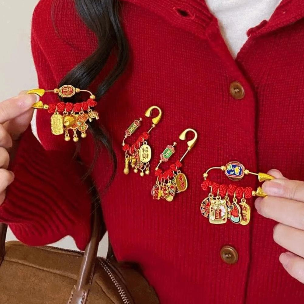 Horse Year Lucky Pins Gold Sand-plated Ornaments Fashion Guardian Brooch  Newborn Baby
