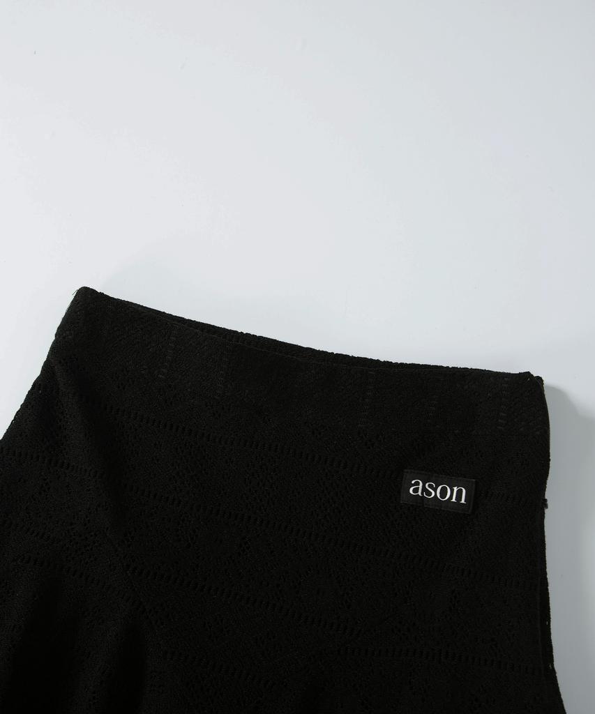 Aejeuon Wavy Lace Midi Skirt / Black