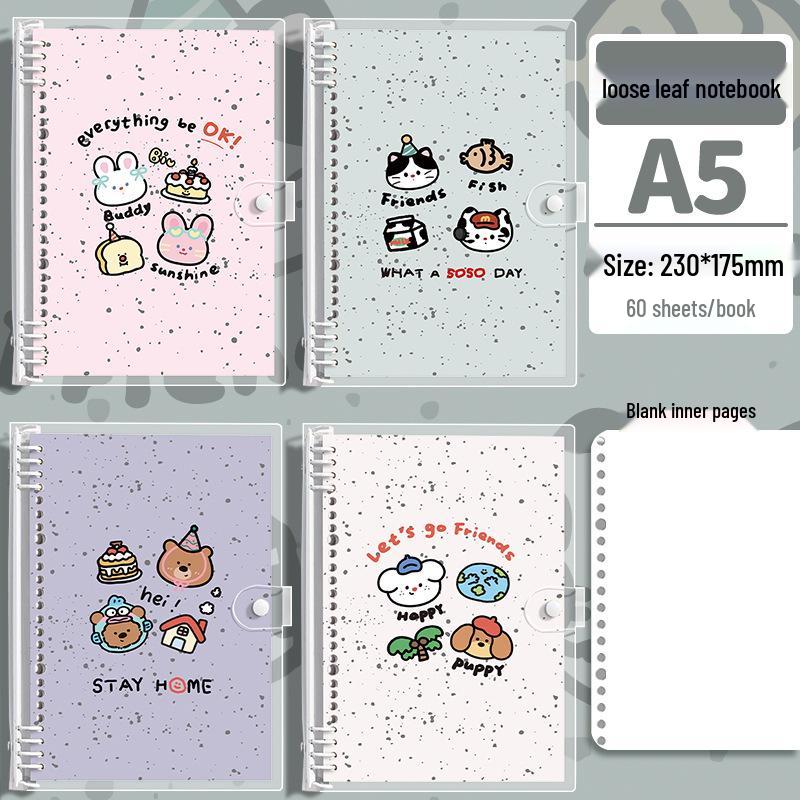 Premium Splash-Ink Animal Notebook - B5 A5 Soft PVC Cover, Thick Detachable Loose-Leaf for Students