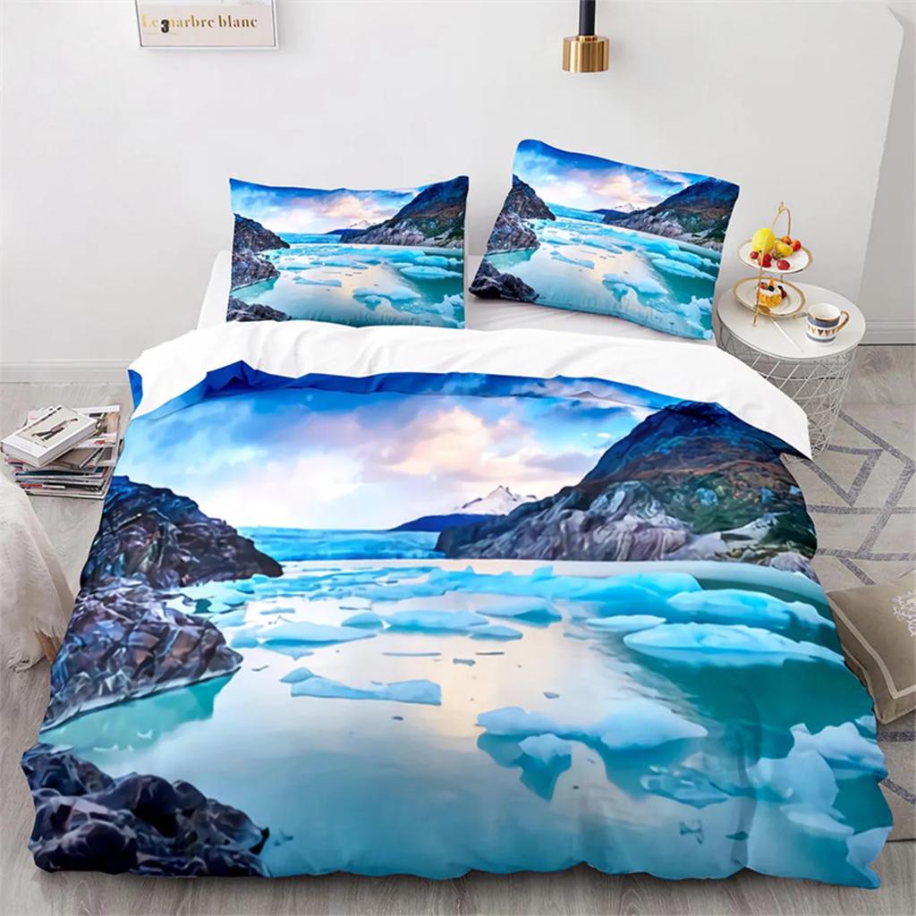 Snow Mountain Duvet Cover Clouds Hill Scenery Glacier Natural Beauty Print Ocean Theme Quilt Cover For Children Adult Room Decor