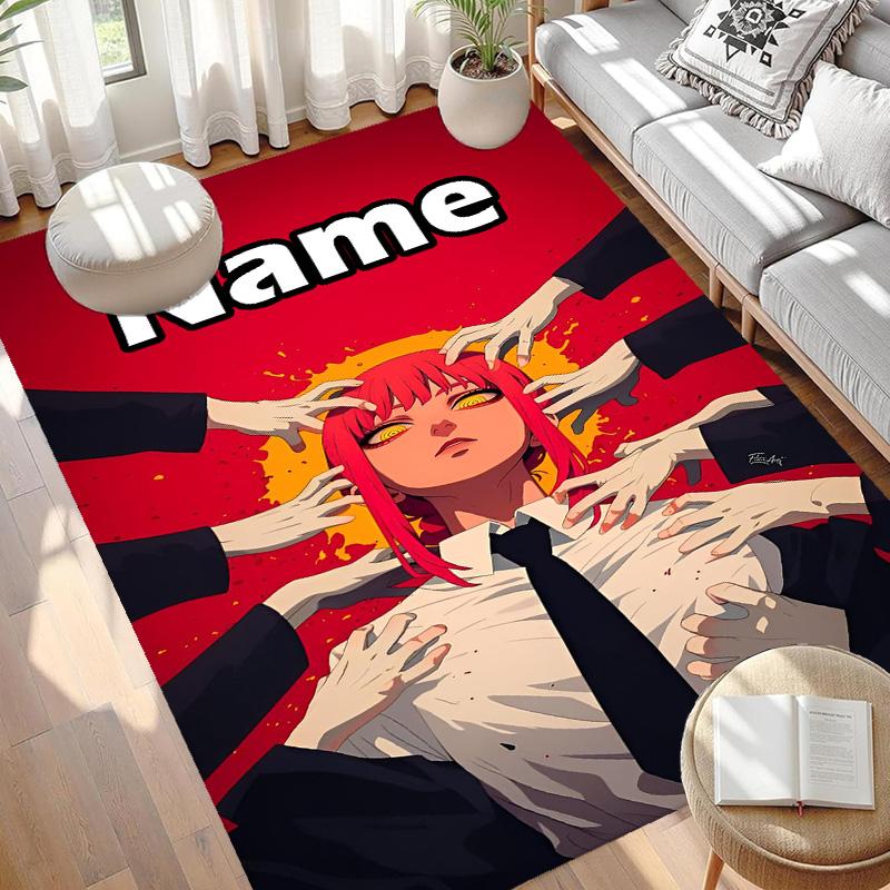 Custom Name Personalized Makima Chainsaw Man Print Carpet, Versatile Home Decor Rug, for Playroom, Apartment, Balcony, Entryway, Hallway Gift