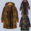 Dámské zimní teplé svrchní oblečení s květinovým potiskem Kapsy s kapucí Vintage oversize kabáty