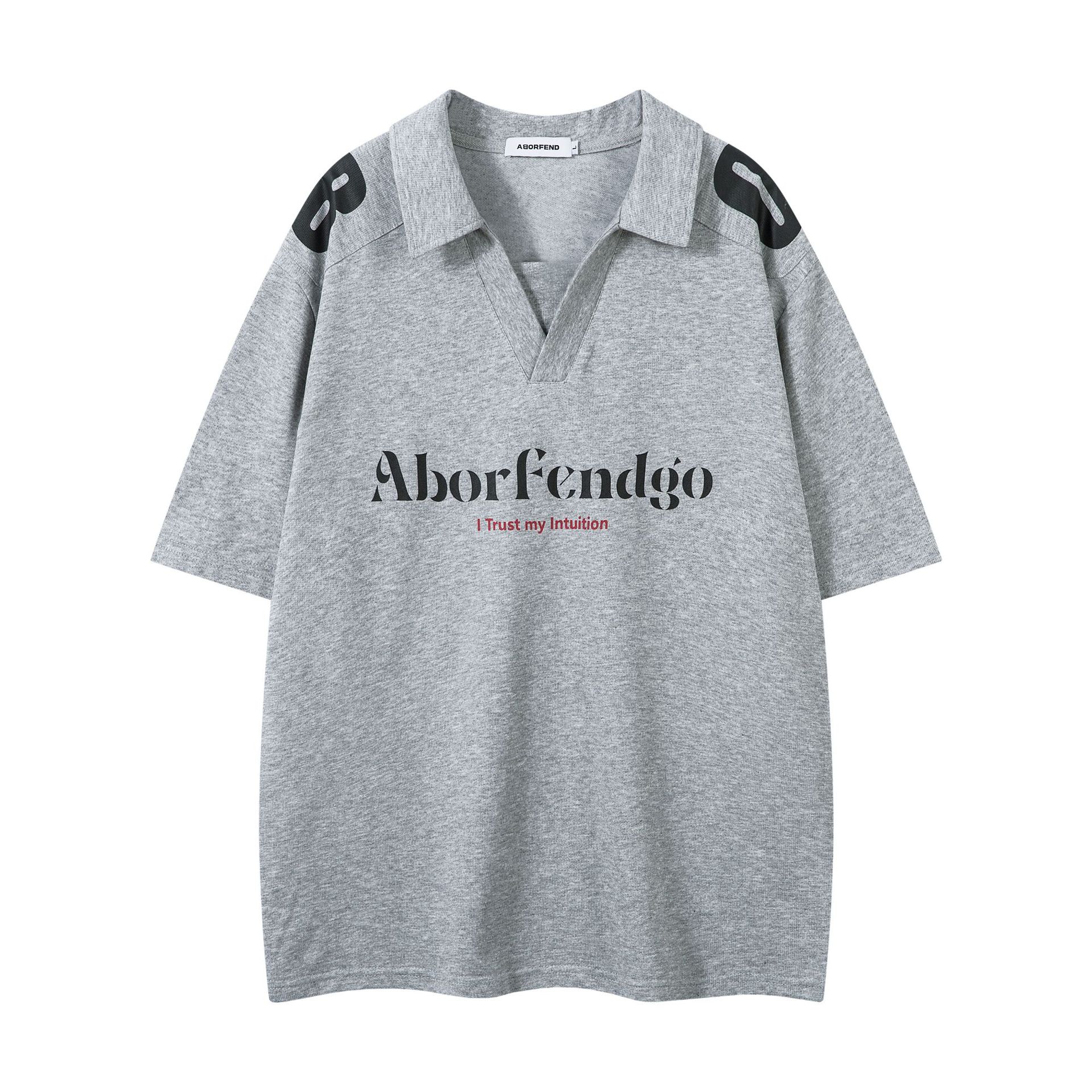 Summer T-shirt for men, American-style unique collared polo shirt, short-sleeve loose sweatshirt S