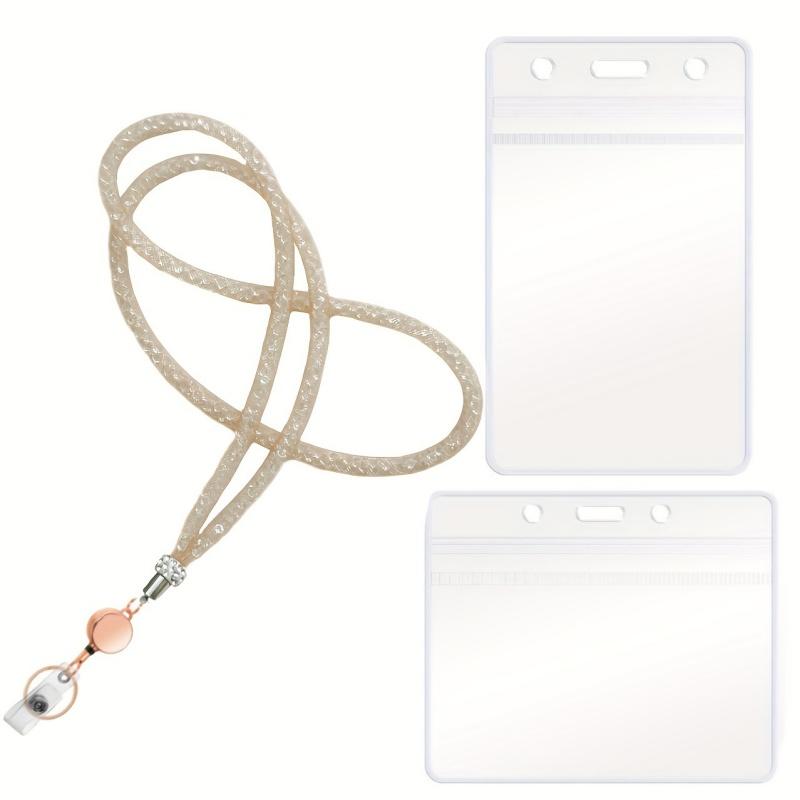 Bling Rhinestone Retractable ID Badge Lanyard Waterproof Card Case Key Holder Stylish Work Badge Clip For Office Daily Use