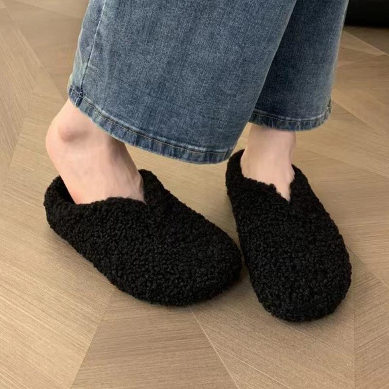 Mules Shoes Women Flats Fur Slippers Casual Short Plush Suede Shoes 2025 Trend New Winter Flip Flops Slingback Slides