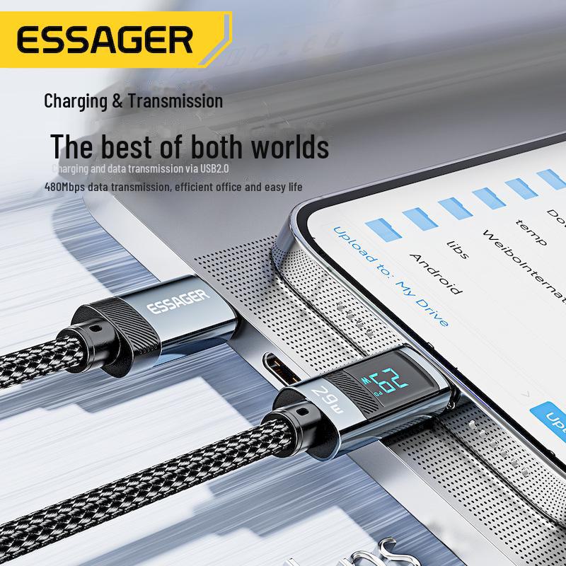 ESSAGER Digital Display 29W Fast Charging Cable for Apple 14 and iPad