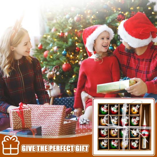 Christmas Mini Glass Ornaments Set Small Vintage Snowman Santa Tree Snowflake Candy Cane Ornaments